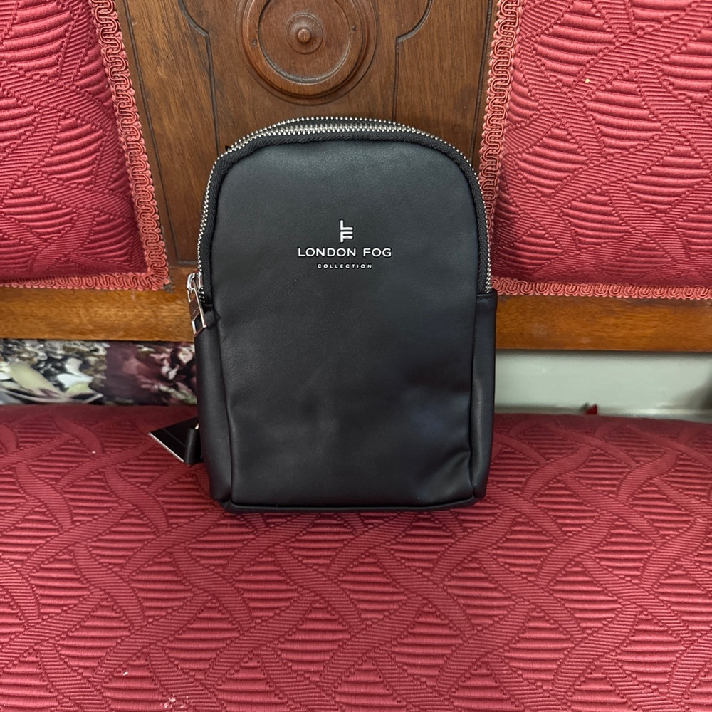 London Fog Black Adjustable Janice Double Compartment Sling Bag